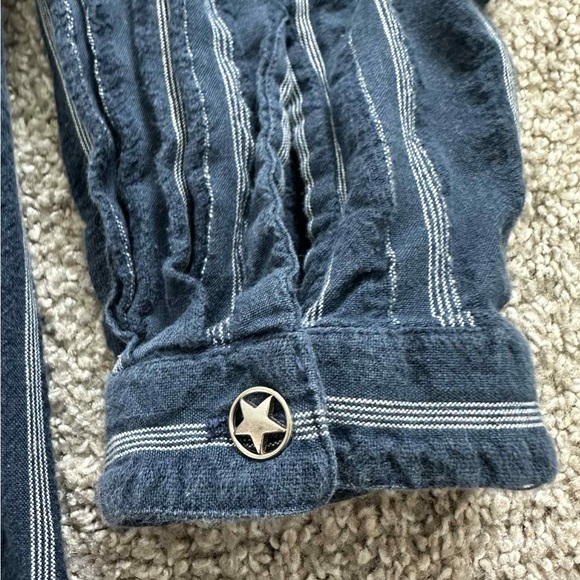 Scully Western Shirt L Blue Striped Star Buttons Vintage Cowboy Style - Picture 7 of 9